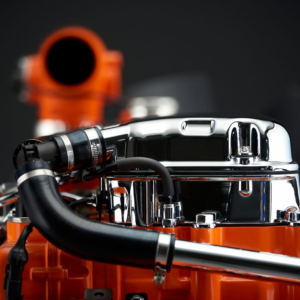 Scania's orange and black engine