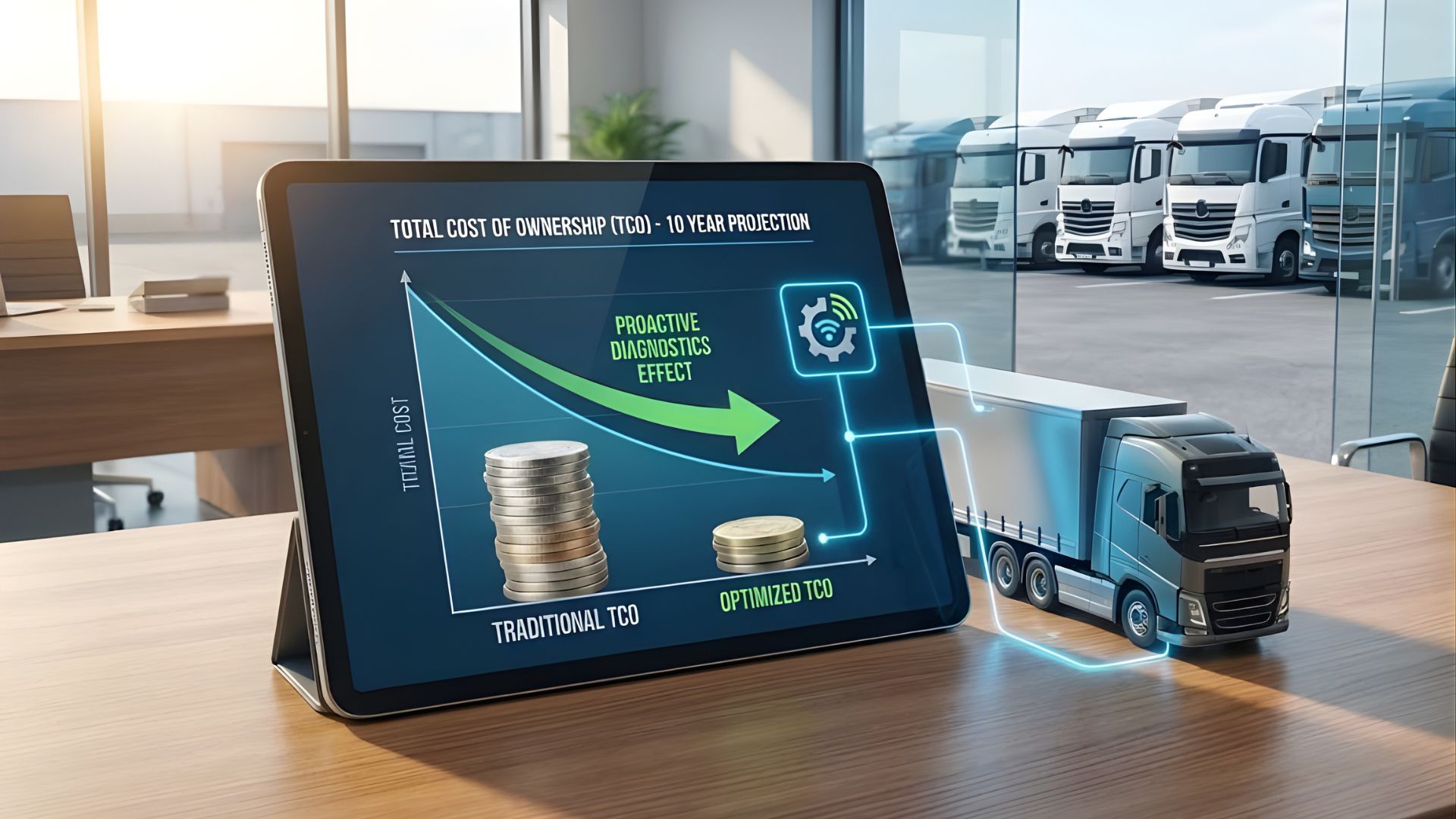 A tablet featuring a comparison between traditional TCO and optimized TCO.