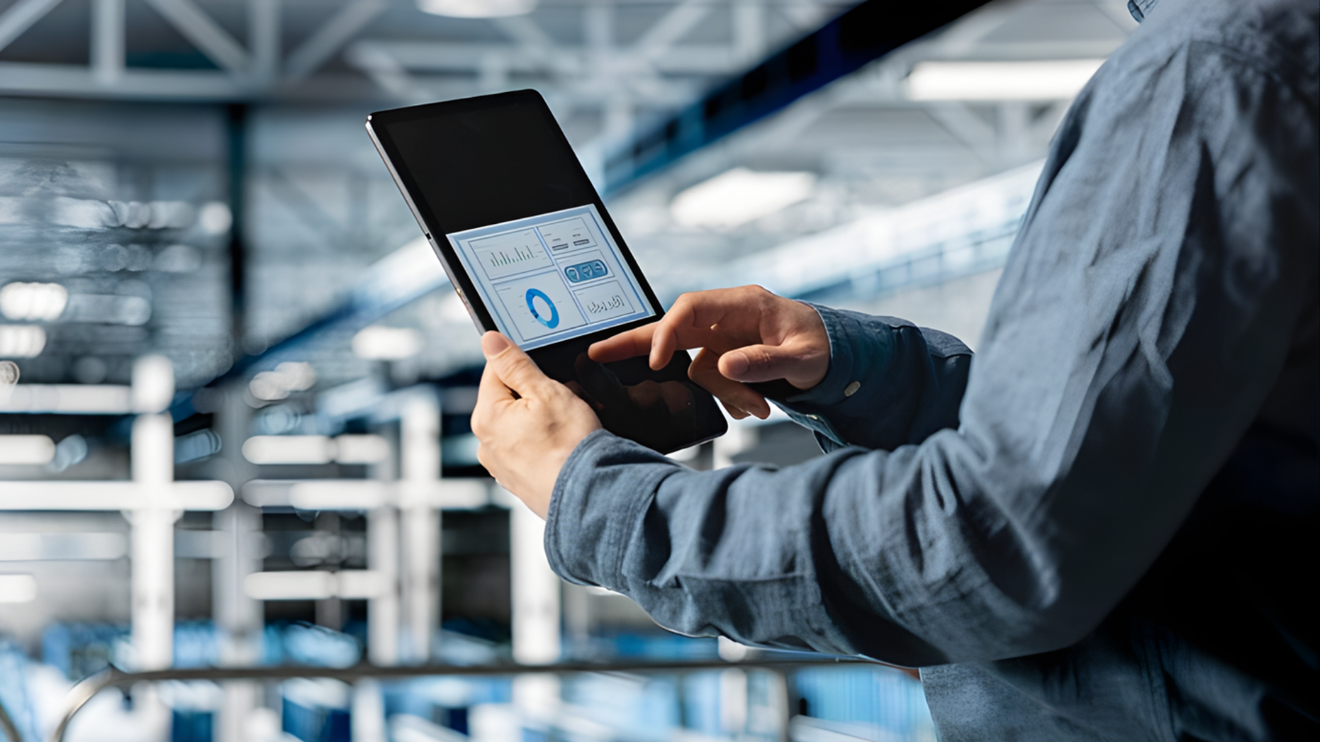 A man using a tablet to track and manage vehicles.